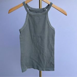 Love stitch green blue ribbed tank